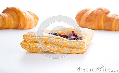 Delicious Cherry puff pastry with croissants Stock Photo