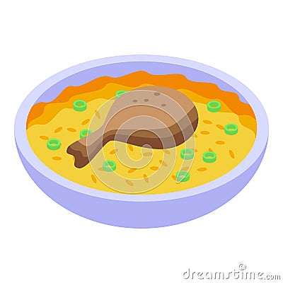 Delicious Chicken And Rice Dish Served In Bowl Isometric Icon Stock