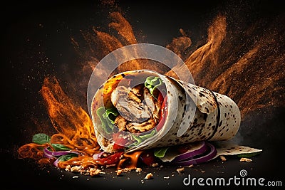 Delicious chicken tender wrap with fresh ingredients and spices ready to be served, Generative Ai Stock Photo