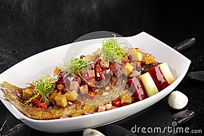 Delicious Chinese food, braised fish with chilli Stock Photo