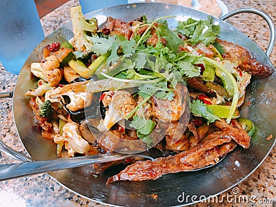 Chinese Food, Griddle Cooked Pork Intestine Stock Photo
