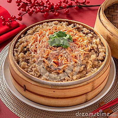 Delicious Chinese glutinous sticky oil rice cake named migao for lunar new year`s dishes Stock Photo