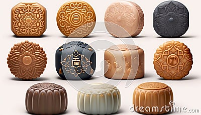 Delicious Chinese Mooncakes Isolated on White Background Stock Photo