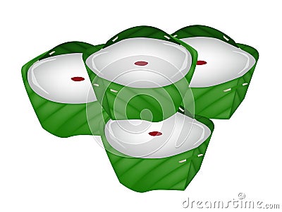 Delicious Chinese Pudding in Counts Banana Leaf Vector Illustration