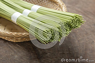 Spinach noodles Stock Photo