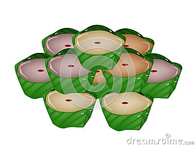 Delicious Chinese Sweetmeat in Counts Banana Leaf Vector Illustration
