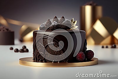 Delicious chocolate cake on bokeh Christmas background Stock Photo