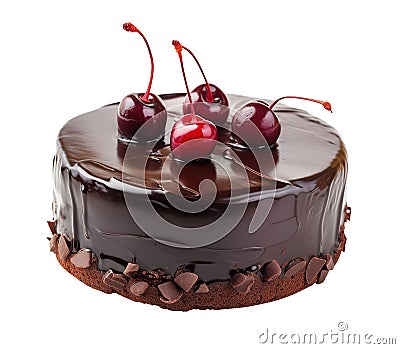 delicious chocolate cake with cherry isolated. Stock Photo