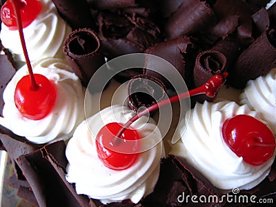 Delicious chocolate cake with maraschino cherries Stock Photo