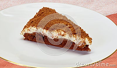 Delicious chocolate cake on plate on table on ckground. Stock Photo