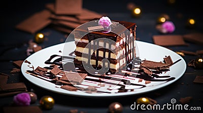Delicious chocolate cake with topping and nice serving Stock Photo