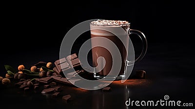 Delicious Chocolate Hot Cocoa With Nut - A Perfect Blend Of Flavors Stock Photo