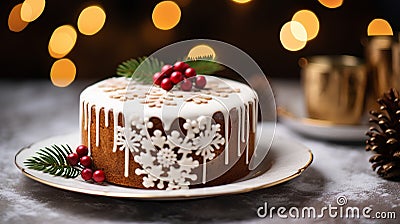 Delicious Christmas cake, AI generated Stock Photo