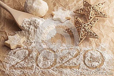 Delicious Christmas cookies and New Year`s Day 2020 Stock Photo