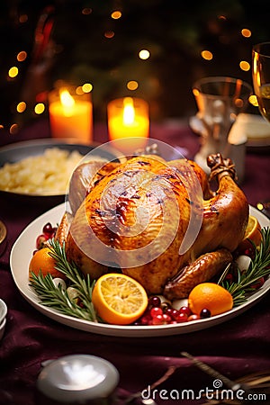 Delicious Christmas roasted turkey, AI generated Stock Photo