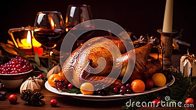 Delicious Christmas roasted turkey, AI generated Stock Photo