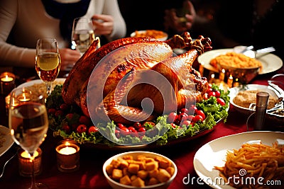 Delicious Christmas roasted turkey, AI generated Stock Photo