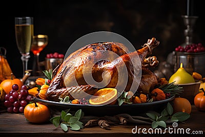 Delicious Christmas roasted turkey, AI generated Stock Photo