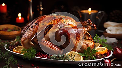 Delicious Christmas roasted turkey, AI generated Stock Photo