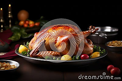 Delicious Christmas roasted turkey, AI generated Stock Photo