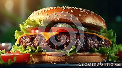 delicious classic burger food close Cartoon Illustration