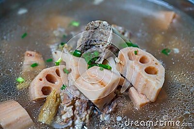 A delicious classic Chinese dish, lotus root ribs soup Stock Photo