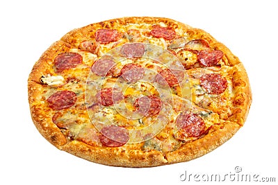 Delicious classic italian Pizza Pepperoni with sausages and cheese mozzarella Stock Photo