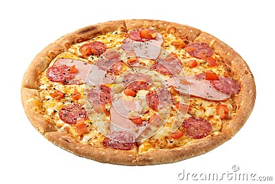 Delicious classic italian Pizza Pepperoni with sausages and cheese mozzarella Stock Photo