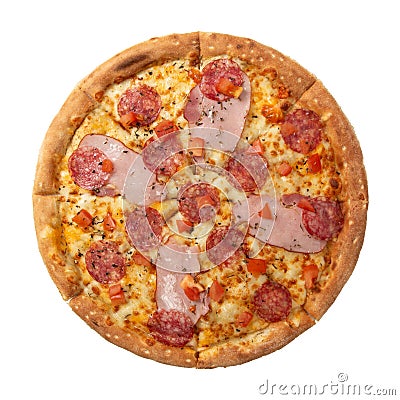 Delicious classic italian Pizza Pepperoni with sausages and cheese mozzarella Stock Photo