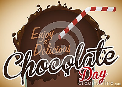 Delicious Cocoa Beverage in Glass with Straw for Chocolate Day, Vector Illustration Vector Illustration