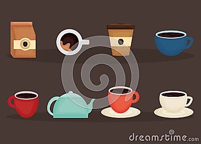 Delicious coffee and tea time icons Vector Illustration