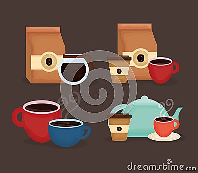 Delicious coffee and tea time icons Vector Illustration
