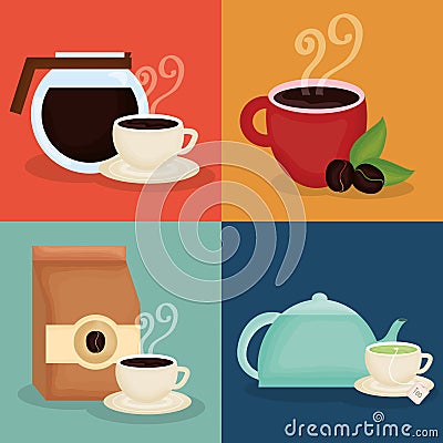 Delicious coffee and tea time icons Vector Illustration