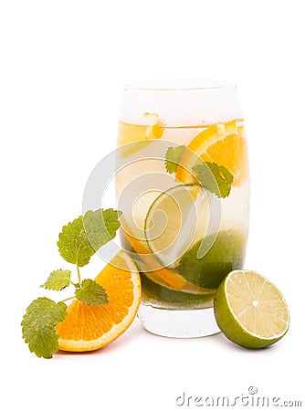 Delicious cold cocktail, lime and mint in it. Stock Photo
