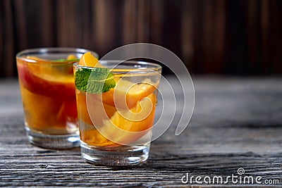 Delicious and cold peach cocktail Stock Photo