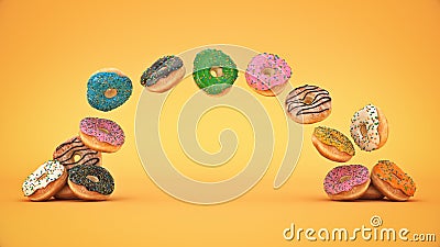 Delicious colorful donut set. 3d rendering Stock Photo