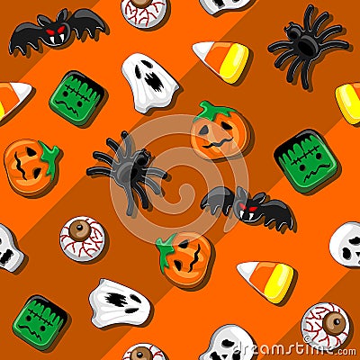 Halloween Spooky Candies Party Seamless Vector Textile Pattern Vector Illustration