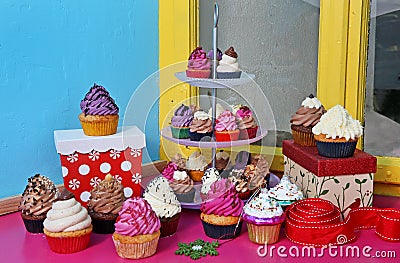 Delicious colorful winter cupcakes Stock Photo