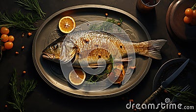 Delicious Cooked Fish Platter - Culinary Excellence - Generative AI Stock Photo