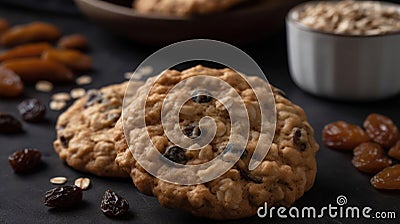 A soft and chewy oatmeal raisin cookie with a hint of cinnamon created with Generative AI Stock Photo