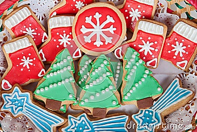 Delicious cookies with Christmas shapes Stock Photo