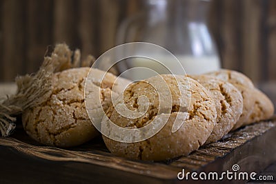 Delicious cookies handmade table breakfast rustic pastry on old background oatmeal traditional Stock Photo