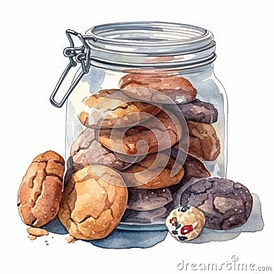 Delicious Cookies Inside a Glass Jar on a White Background . Stock Photo