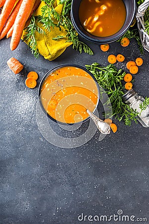 Delicious cream carrot soup Stock Photo