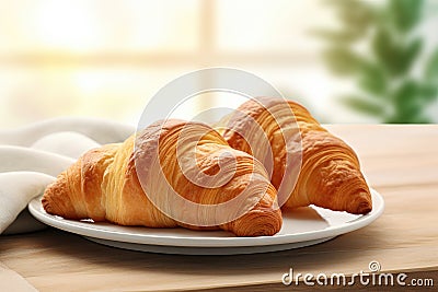 Delicious crispy croissant. Generative AI Stock Photo