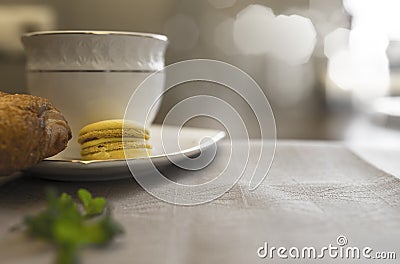Delicious croissant with cup of coffee Stock Photo