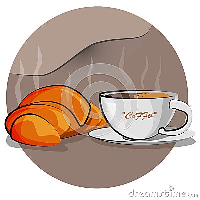 Delicious croissant with fragrant coffee is the best breakfast Vector Illustration