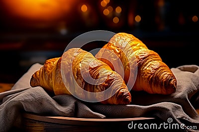Delicious croissants with chicken filling on a black table Stock Photo