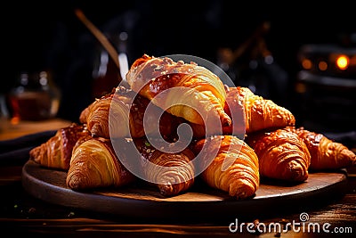 Delicious croissants with chicken filling on a black table Stock Photo