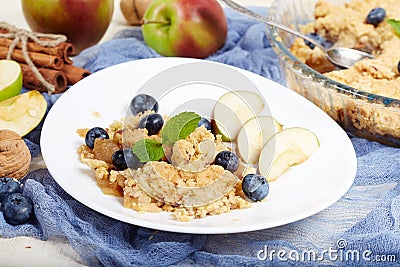 Delicious crumble pie with apples and cinnamon Stock Photo